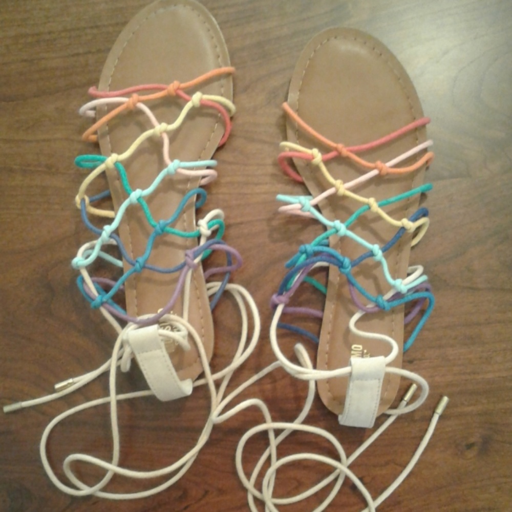 Rainbow lace up sandals